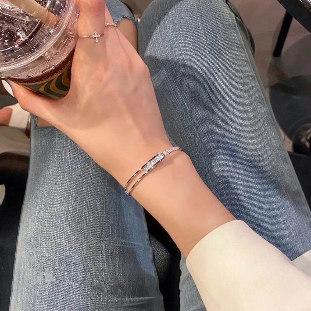 💯 New Sterling silver opening diamond bracelet - Picture 4 of 5